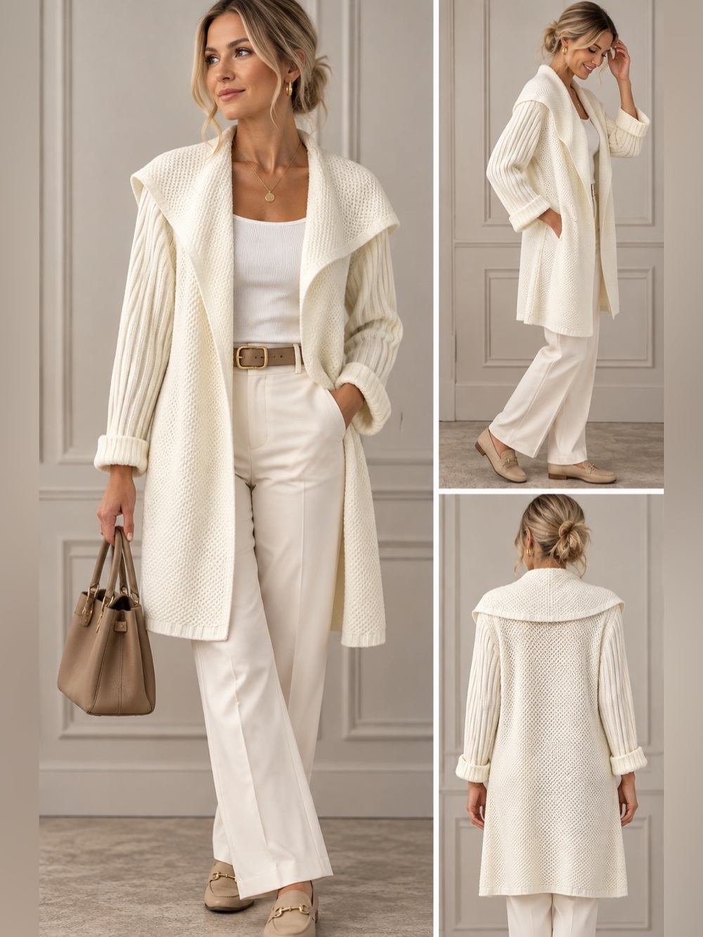 Jones New York Signature Cream Knit Sweater with Navy Label